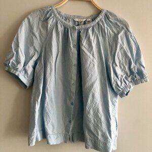 UNIQLO BLUE LINEN BLEND BLOUSE SZ M